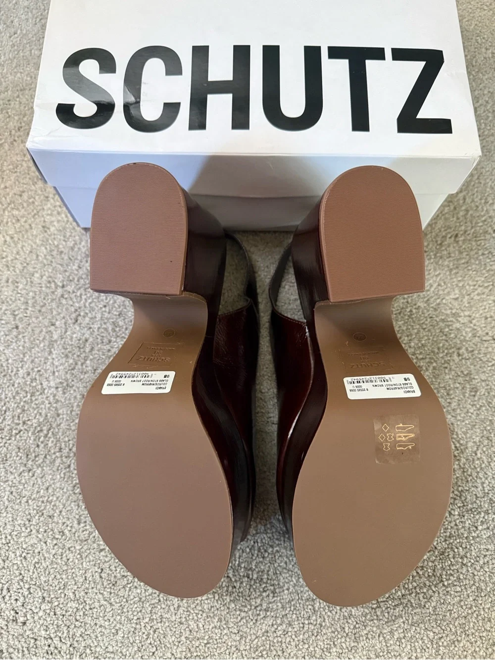 SCHUTZ Brandi Leather Platform Slingback Heels in Root Beer Brown